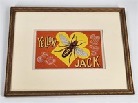 ANTIQUE YELLOW JACK BEE ADVERTISING PAPER FRAMED