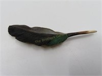 Wood Carved Duck Feather Pin by Moore - 4" Long
