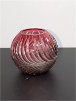 Etched Crystal Rose Bowl Vase Reddish Purple