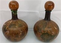 2 Mid- century decoupage decanters 10"
