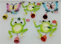 5 metal hanging frogs & butterflies w/bells