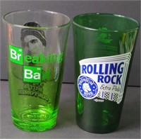 Breaking Bad and Rolling Rock Green Glasses