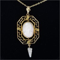 Antique 10k gold cameo lavaliere pendant necklace