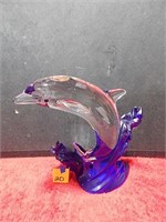 Lenox Blue & Clear Glass Dolphin 8" T ©1996
