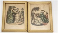 Two Victorian Fashion Prints in Vintage Frames