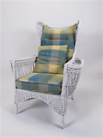 Vintage White Wicker High-Back Chair