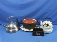 Vintage Decorative Tea Kettle, Teapot, Crate &