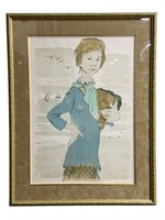 Signed 1966 "Girl w/ Basket" Sketch/Painting
