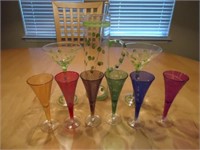 6 Etched Glass Flutes & 3 pc. Martini Sets