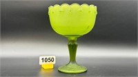 8" satin green MCM glass compote