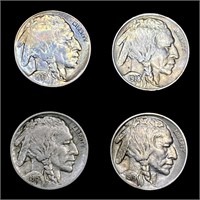 (4) Buffalo Nickels (1915, 1919, 1937-D, 1938-D) H