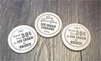 3 State Street Store Wooden Ice Cream Tokens