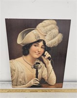 Large Victorian Print On Board- Lady on Telephone