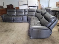 6 PC - Grey Leather Power Reclining Sectional Set