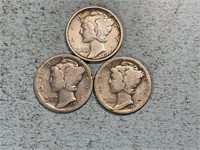 Three 1917 Mercury dimes