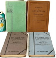 4 livres anciens PSYCHOLOGIE, GÉOMÉTRIE, et ROMANS