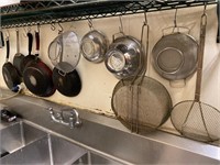 Assorted Fry Pans & Strainers