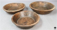 3 Vintage Wood Dough Bowls