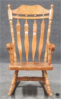 Wood Rocking Chair w/Carved Back