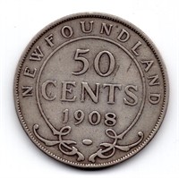 1908 Newfoundland 50 Cent Silver Coin