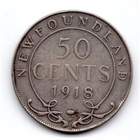1918 Newfoundland 50 Cent Silver Coin