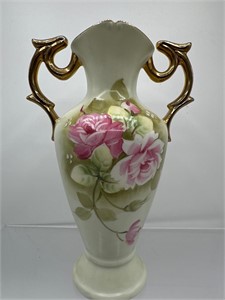 Lefton China porcelain double handled vase