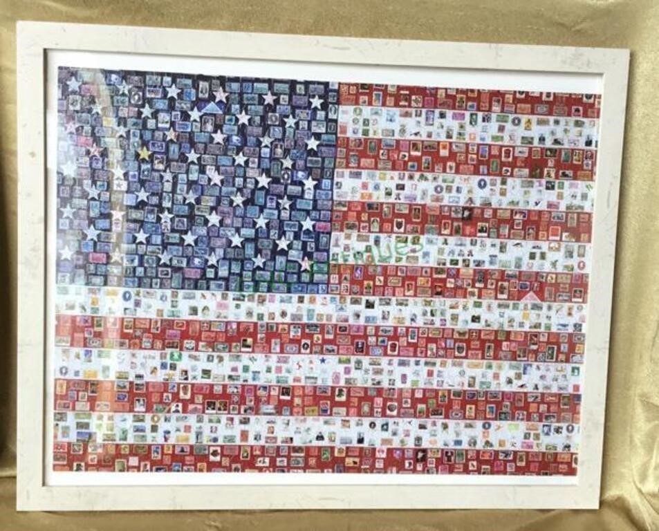 US flag puzzle framed under glass with images