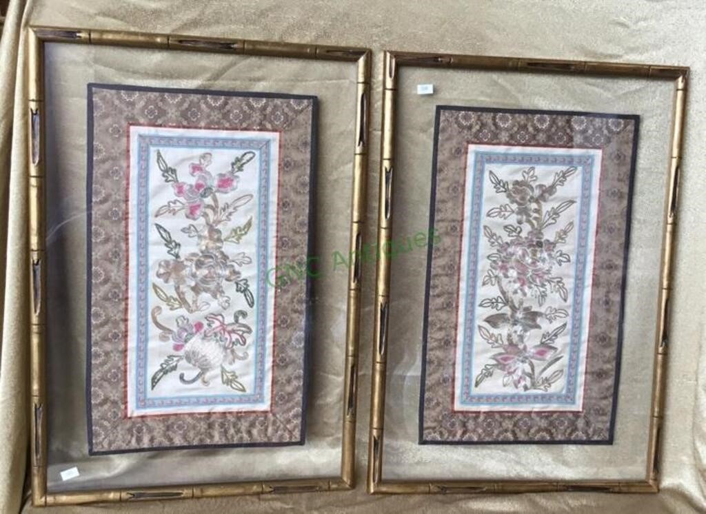 Gorgeous pair of framed under glass vintage Asian