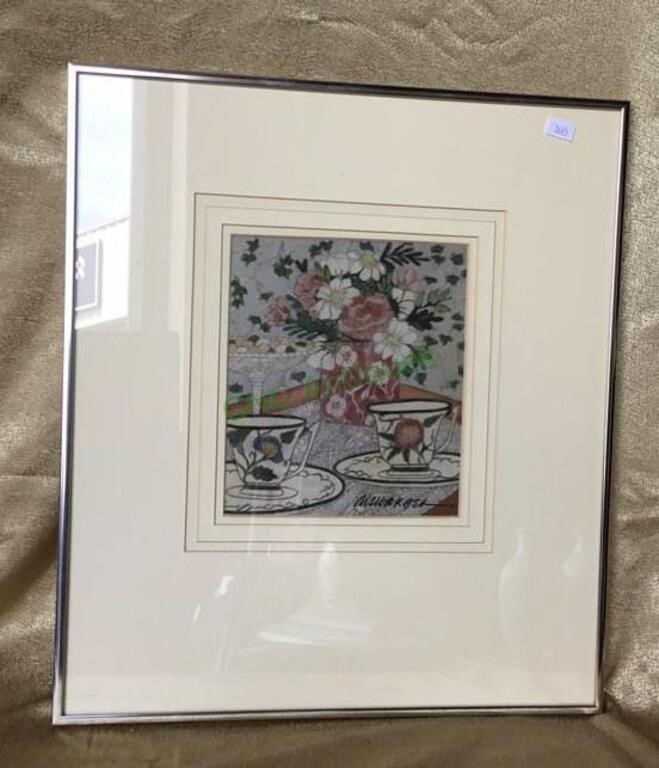 Framed original oriental still life artwork on