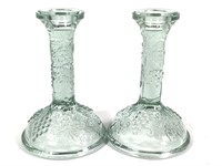 Pr. Northwood Green Grape & Cable Candlesticks