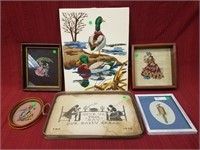 4 framed needlepoint items,2 needle work items.