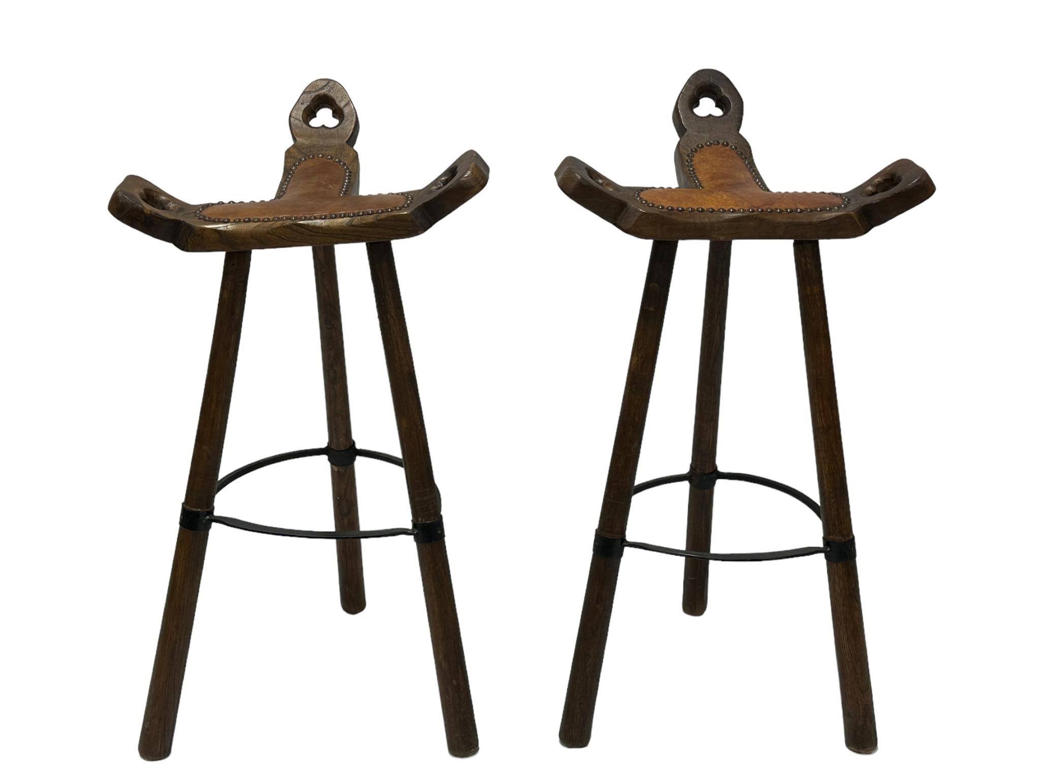 Pair of Brutalist Spanish Style Bar Stools