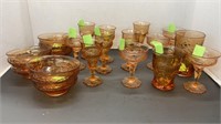 Vintage marigold color carnival glasses. Goblets,