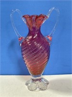 Double Handled Cranberry Glass Vase