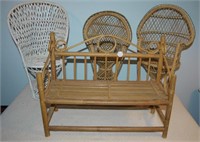 4 Pieces of Doll Furniture-(3) Whicker Chairs &