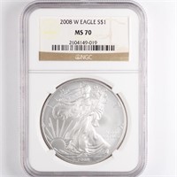 2008-W Burnished Silver Eagle NGC MS70
