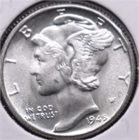 1945 GEM BU ++ MERCURY DIME