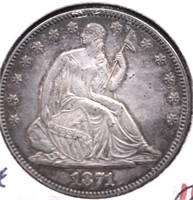 1871 SEATED HALF DOLLAR AU+ PQ