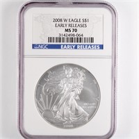 2008-W Burnished Silver Eagle NGC MS70