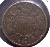 1866 TWO CENT PIECE VF DETAILS