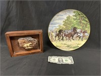 German Decorative Horse Plate & Framed Decor