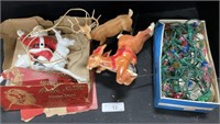 Vintage Plastic Santa & Reindeer Figures, String