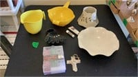 Strainer, Measuring Cups, Glass Bowl and Misc.