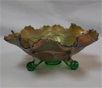 Fenton Green Horses Heads 7.5" Footed Bowl