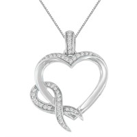 Dazzling .15ct Diamond Heart & Ribbon Necklace