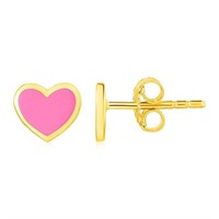 14k Gold & Enamel Pink Heart Stud Earrings