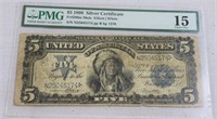 Graded 1899 silver certificate $5, Indian face