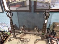 FIREPLACE SCREEN, ANDIRONS, POKERS