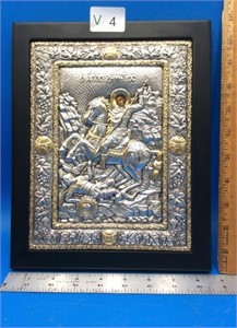Byzantine Sterling Silver St George Icon Panel