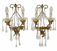 (2) ITALIAN GILT IRON & CRYSTAL TWO-LIGHT SCONCES